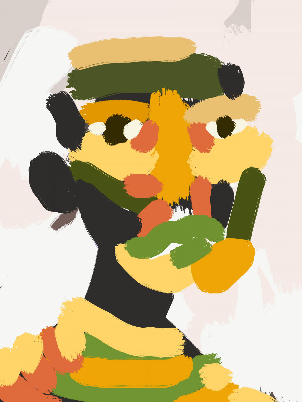 Yellow Green Tribal Portrait Poster och Canvastavla