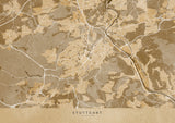 Sepia vintage map of Stuttgart downtown Germany Poster och Canvastavla