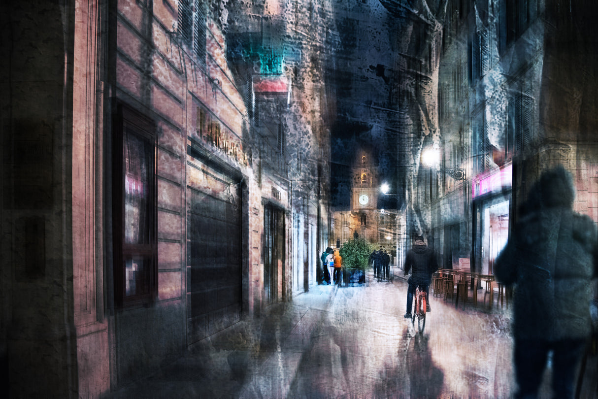 Cyclist in the alley Poster och Canvastavla