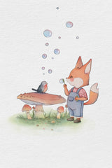 Fox and Bird Illustration 1 Poster och Canvastavla
