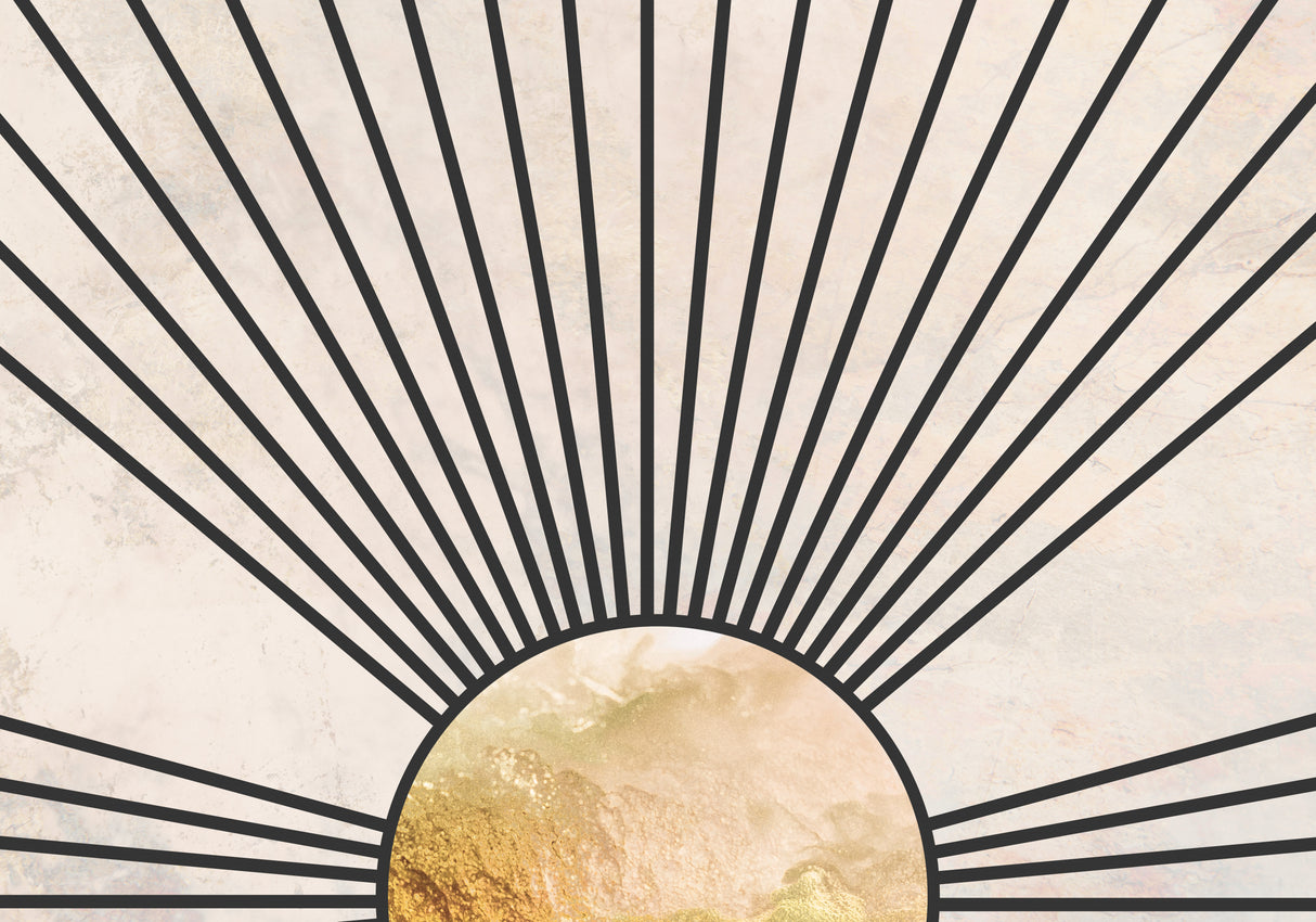 Gold sun rays mural concrete black Poster och Canvastavla