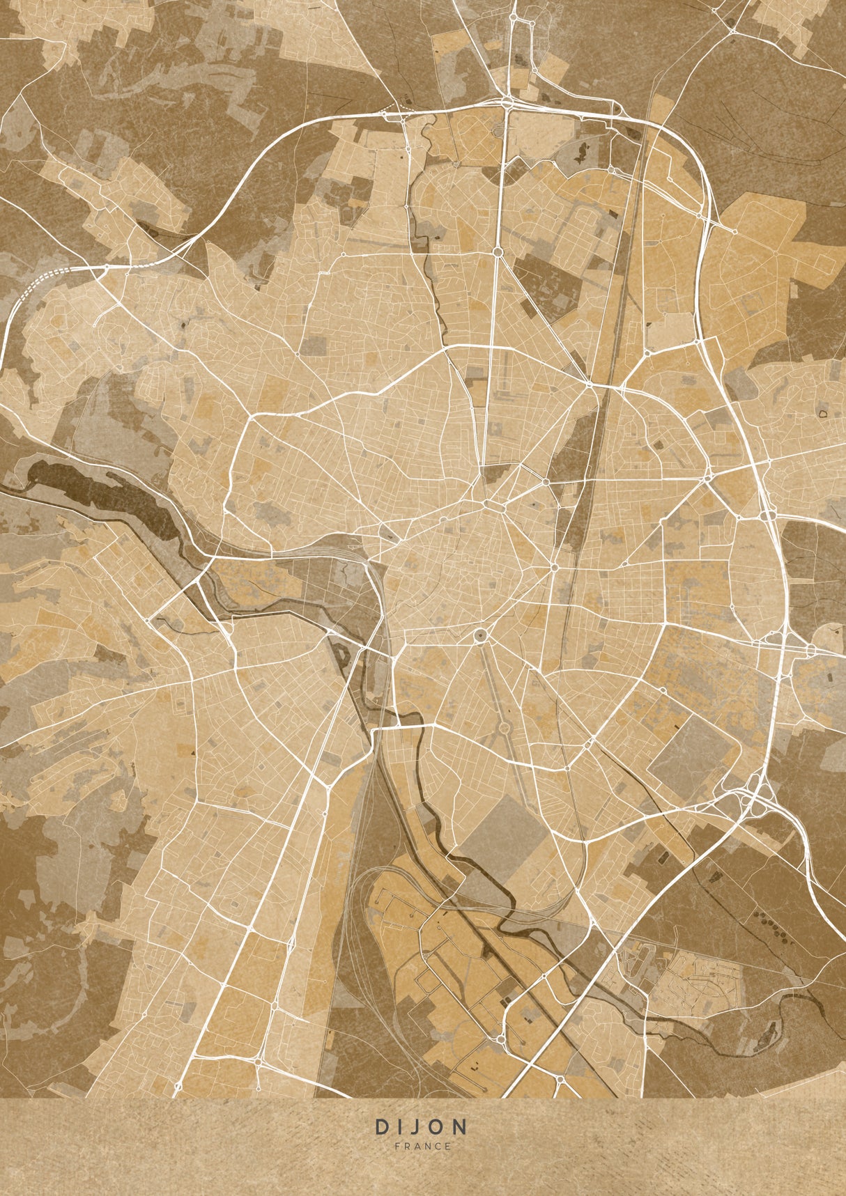 Sepia vintage map of Dijon France Poster och Canvastavla