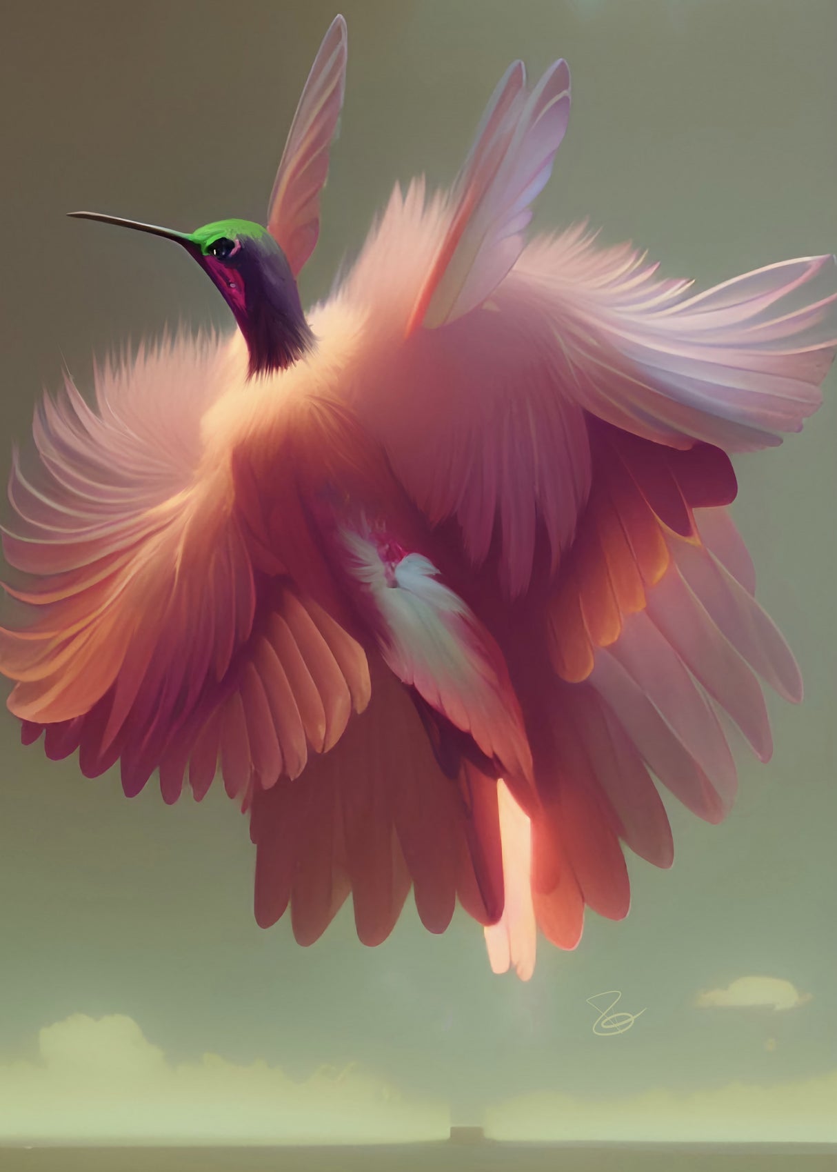Humming Bird with Pink Wings Poster och Canvastavla