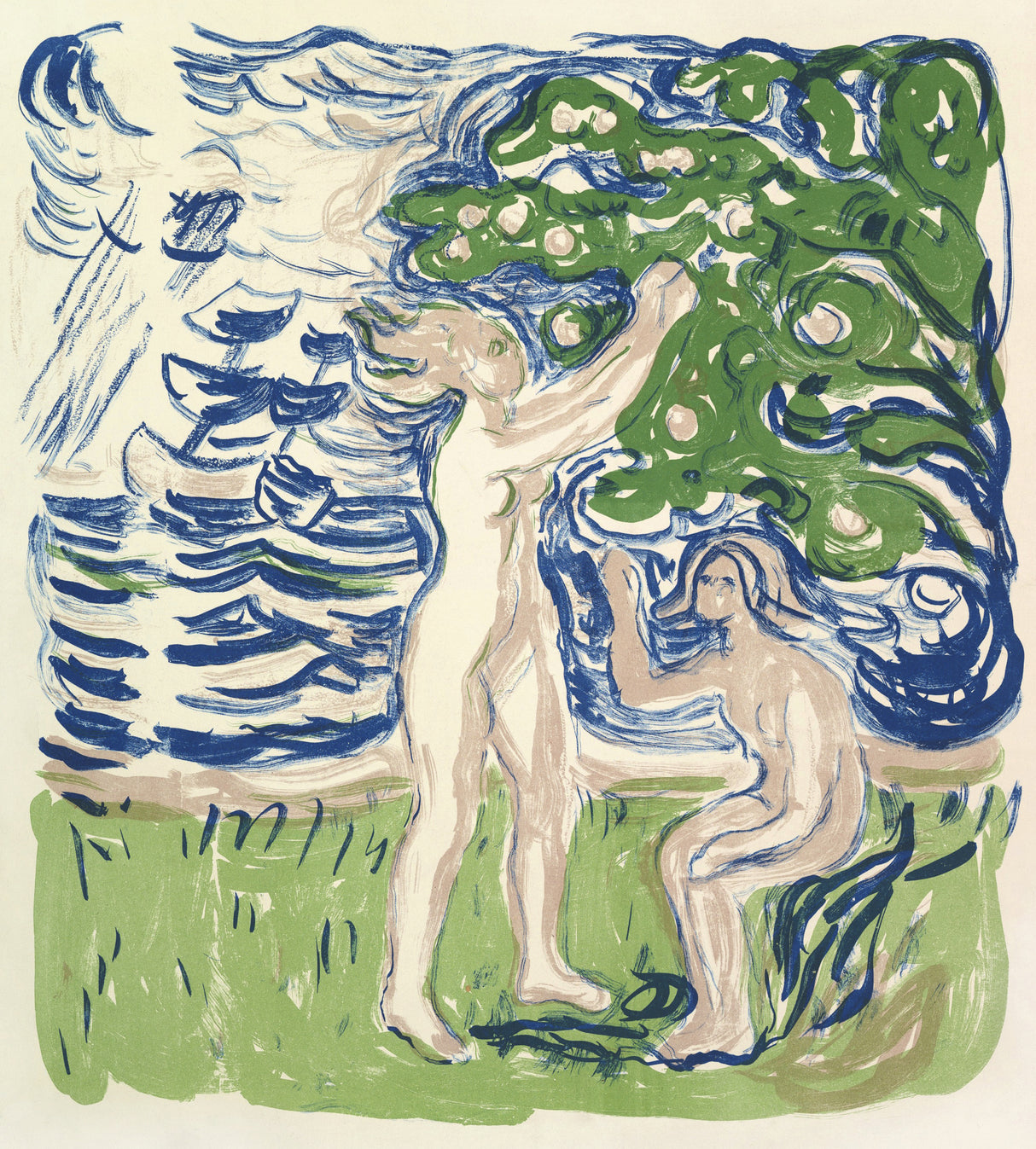 Girls Picking Apples Poster och Canvastavla