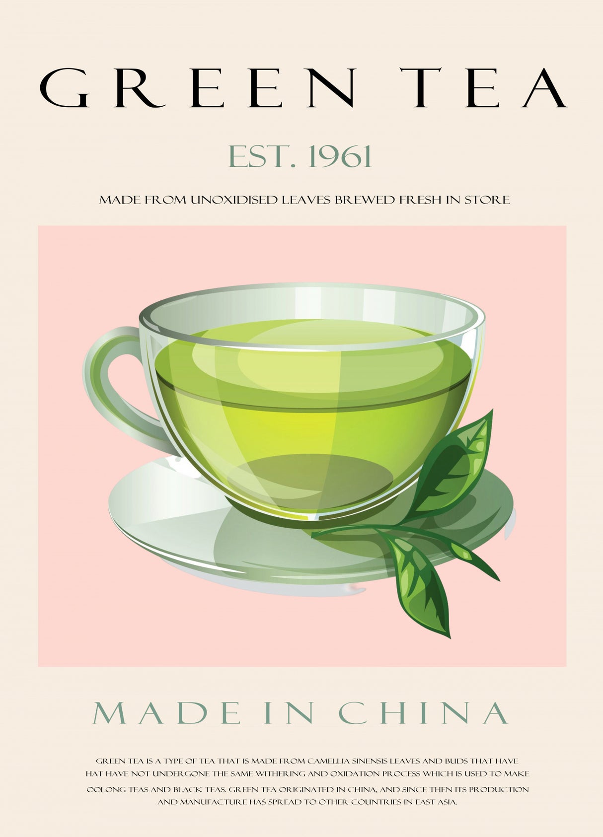 Green Tea Est. 1961 Poster och Canvastavla