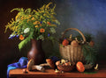 Still life with mushrooms and bouquet Poster och Canvastavla