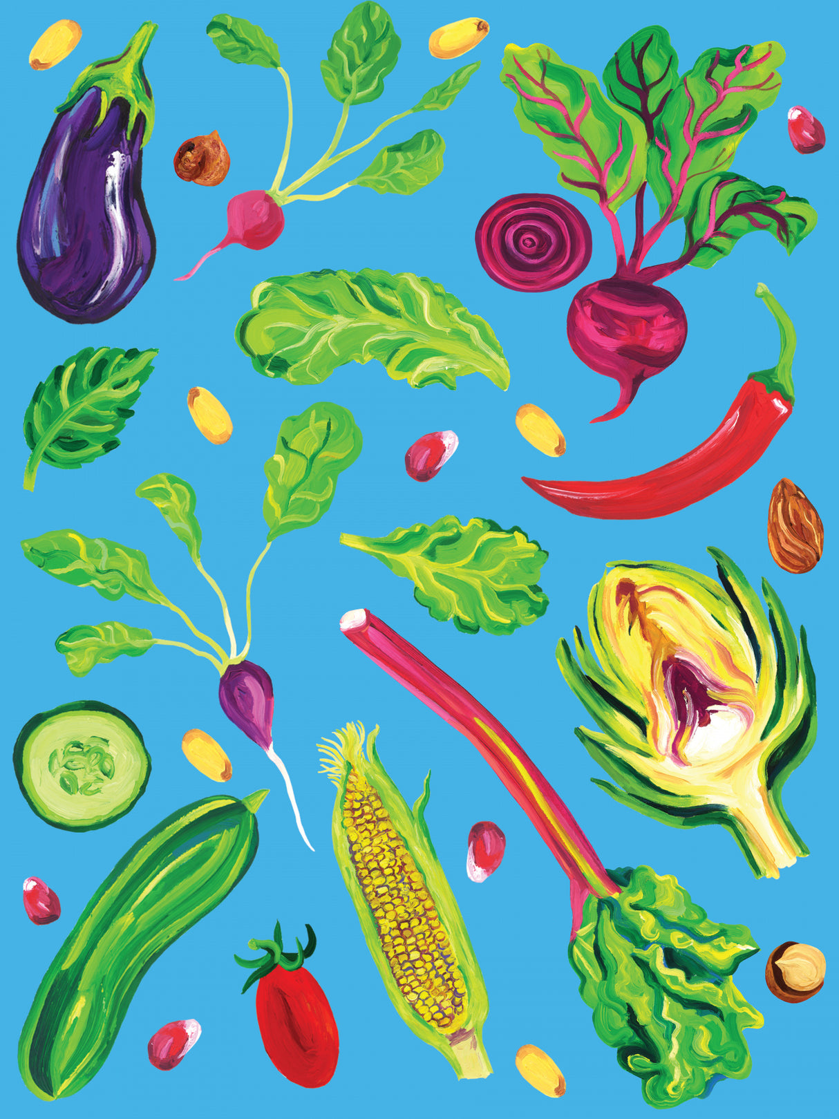 Spring Vegetables Blue Poster och Canvastavla