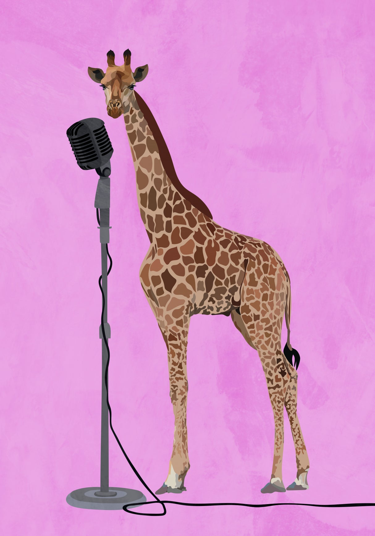 Giraffe Microphone Pink 01 Poster och Canvastavla