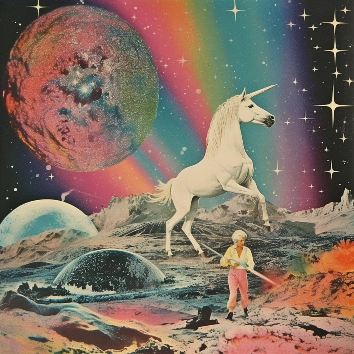 80s Unicorn Grandma Collage Art Poster och Canvastavla