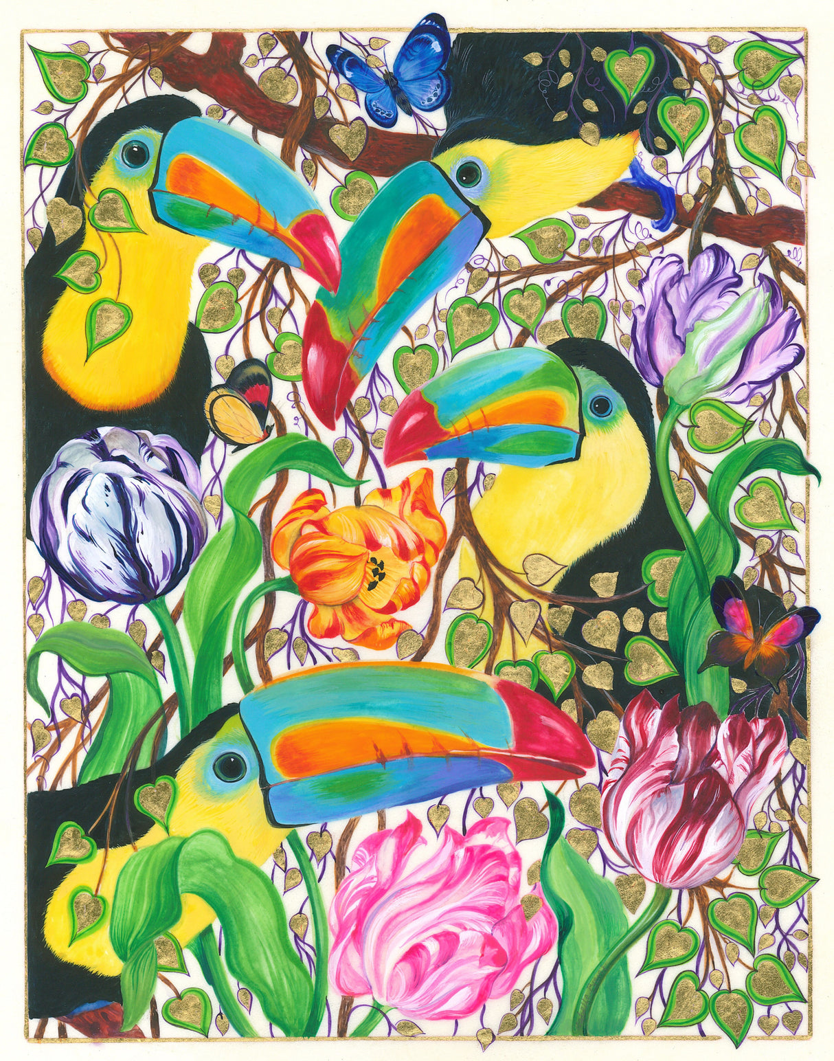 Jolly Toucans and Parrot Tulips Poster och Canvastavla