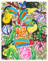 Jolly Toucans and Parrot Tulips Poster och Canvastavla