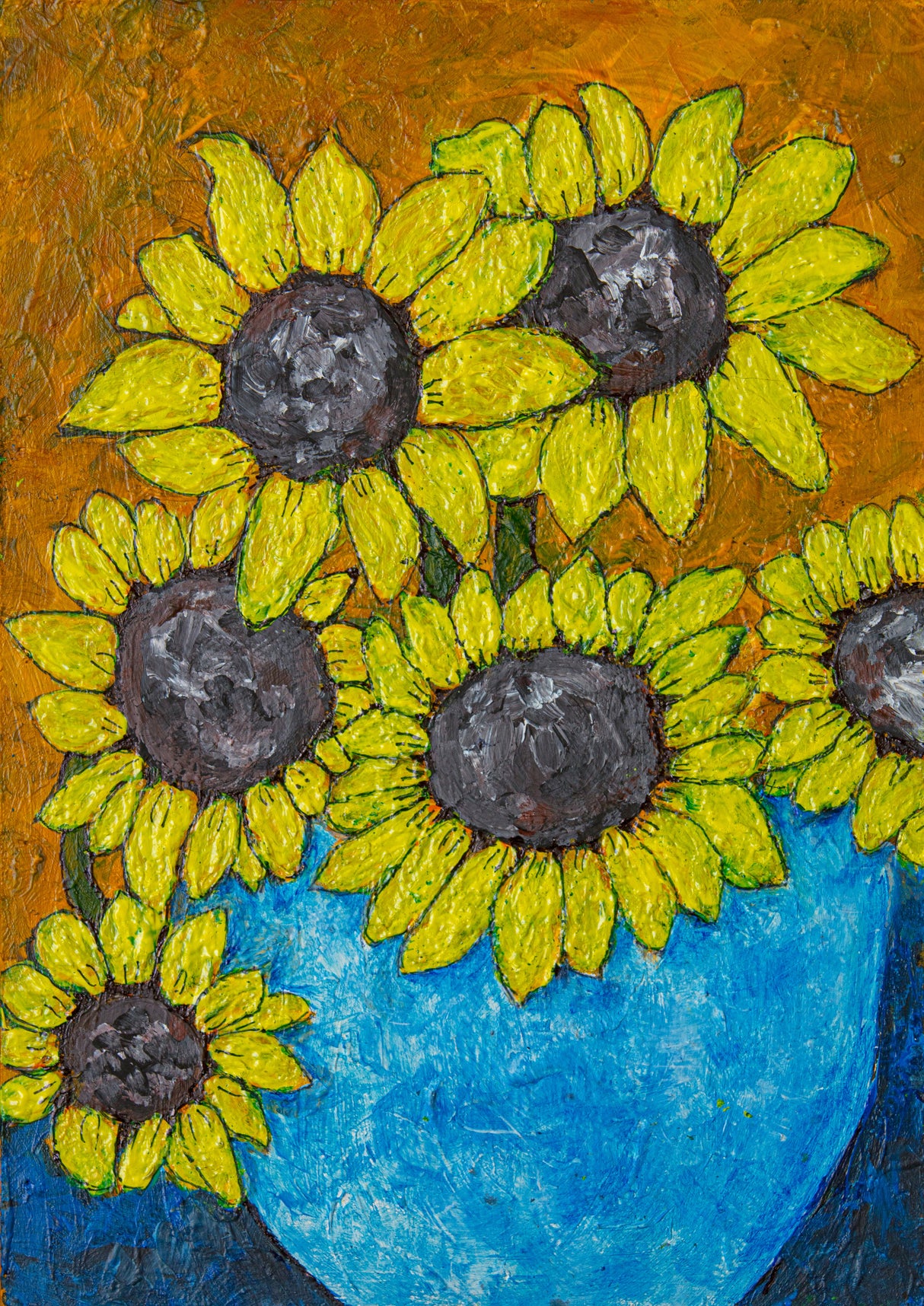 Sunfowers In Blue Vase Poster och Canvastavla