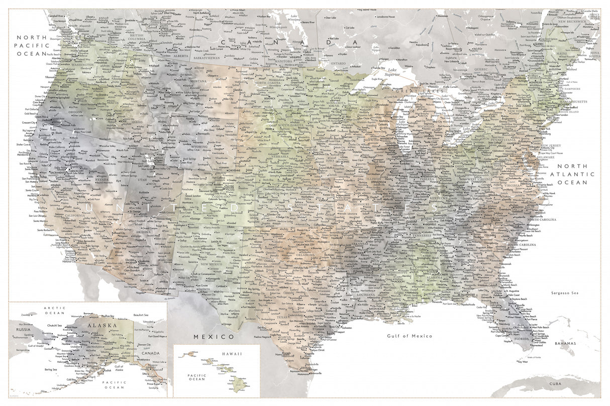 Highly detailed map of the United States, Habiki Poster och Canvastavla