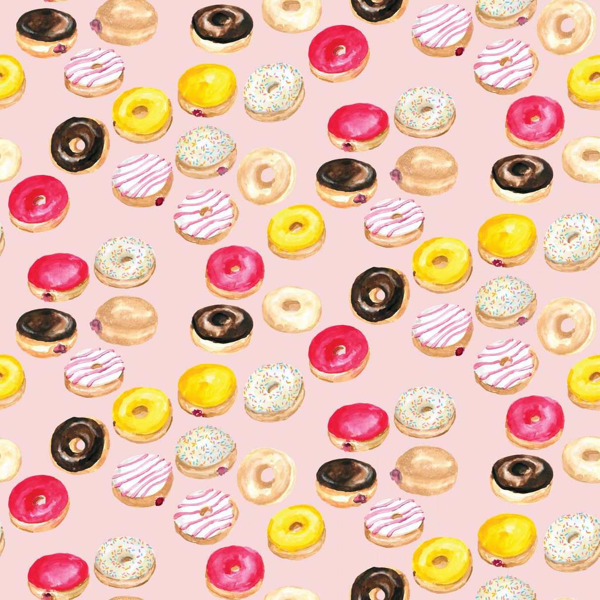 Watercolor donuts pattern in pink Poster och Canvastavla