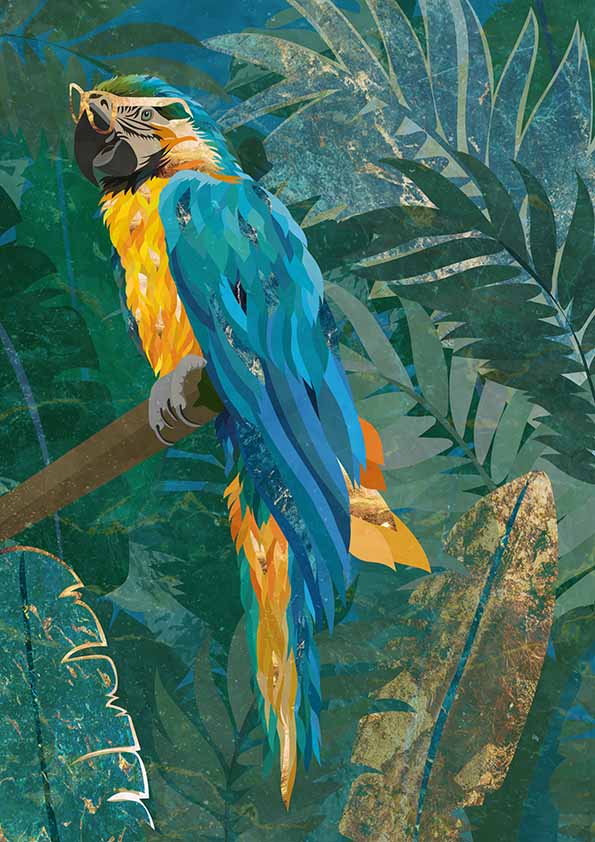 Blå papegoja i regnskogen poster