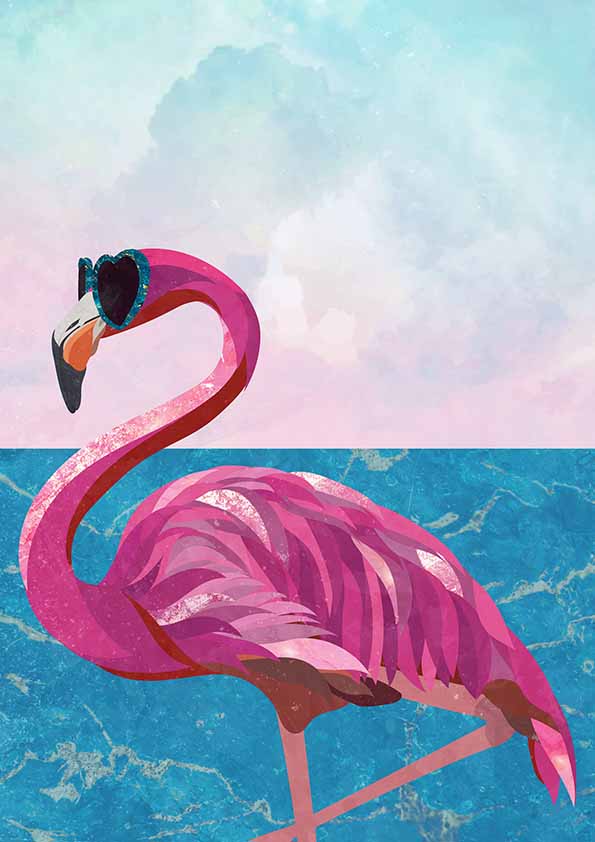Flamingo går till stranden poster
