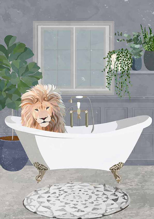 Lion tar ett bad poster