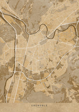 Sepia vintage map of Grenoble France Poster och Canvastavla