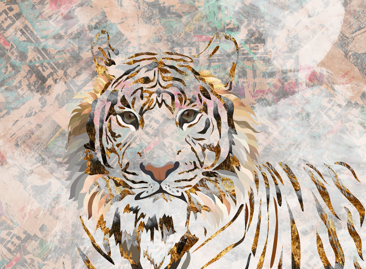 Tiger grungy gold mural Poster och Canvastavla