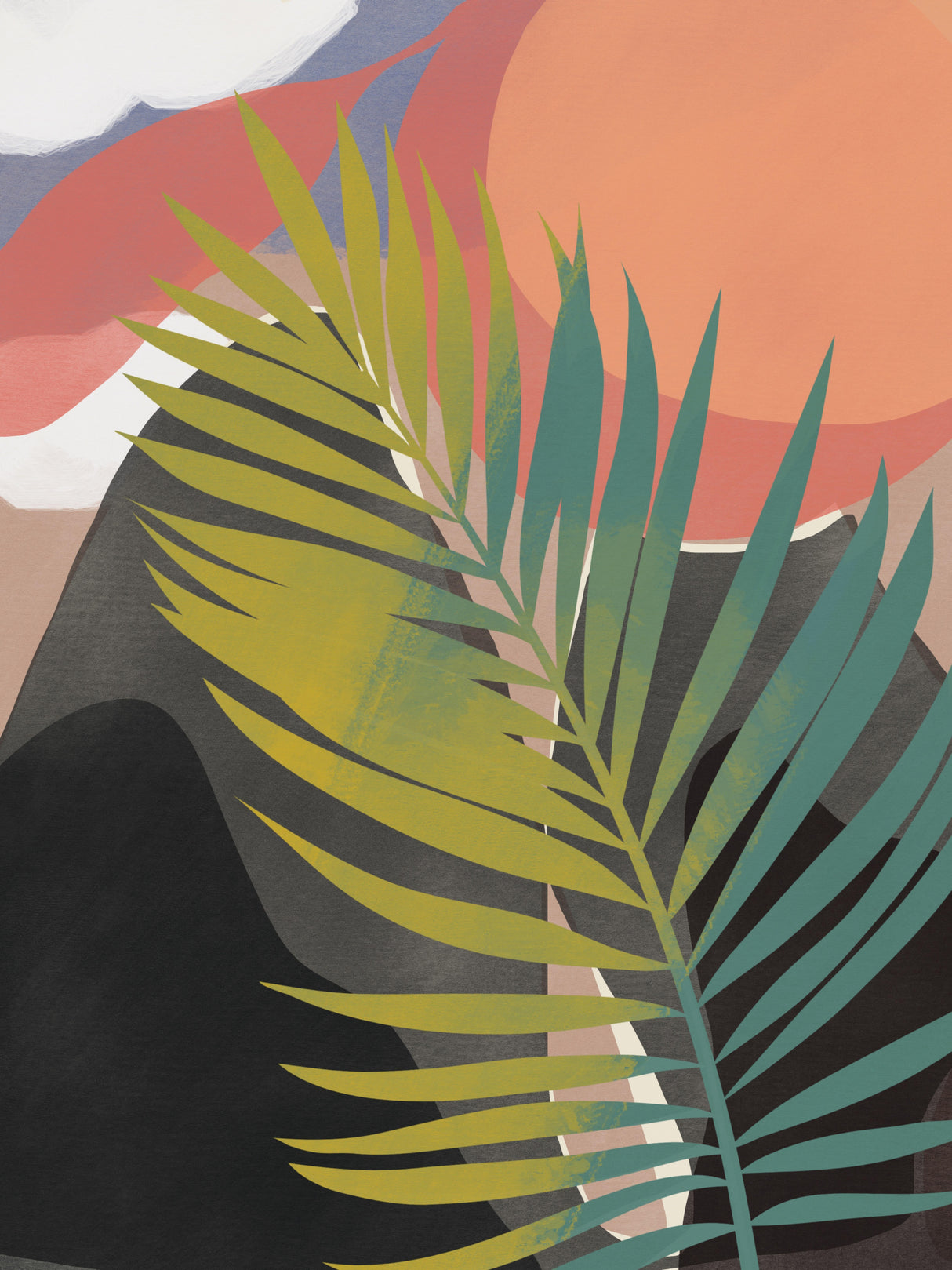 Palm Leaf and Black Hill Poster och Canvastavla