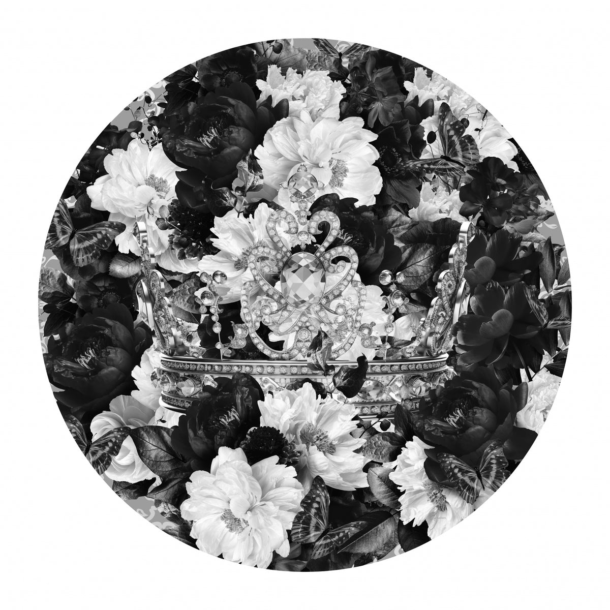 Bowie Blooms &amp; Crown Black &amp; White Poster och Canvastavla