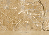 Sepia vintage map of Montpellier downtown France Poster och Canvastavla
