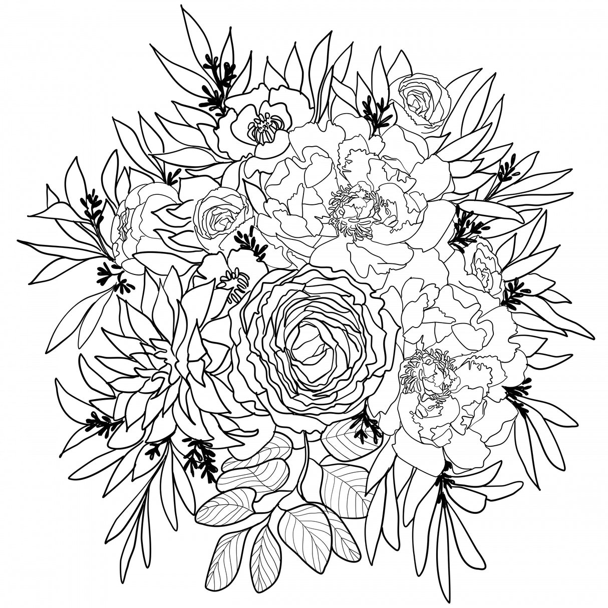 Nanette flower bouquet in black and white Poster och Canvastavla
