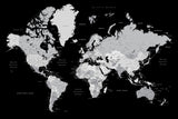 Gray world map with cities, Joseph Poster och Canvastavla