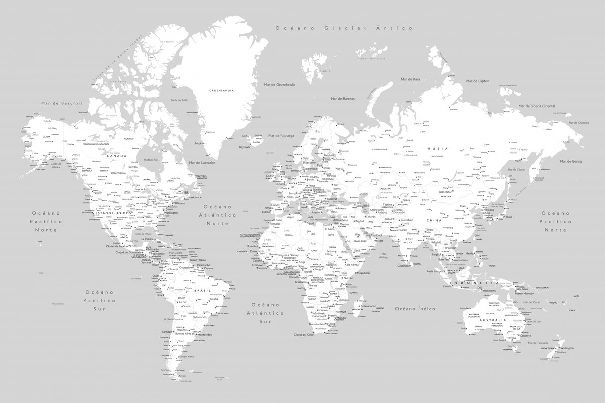 Hart world map in Spanish Poster och Canvastavla