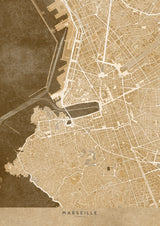 Sepia vintage map of Marseille France Poster och Canvastavla