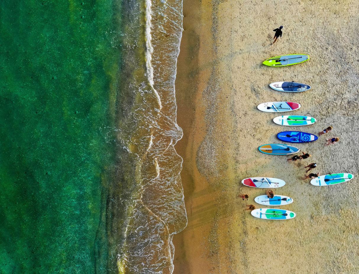 Early morning beach activities. Poster och Canvastavla
