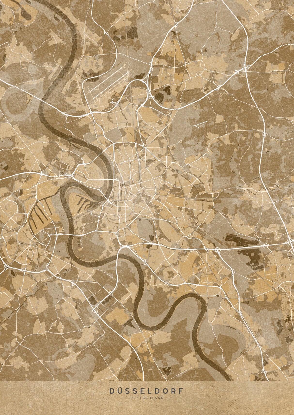 Sepia vintage map of Düsseldorf Germany Poster och Canvastavla