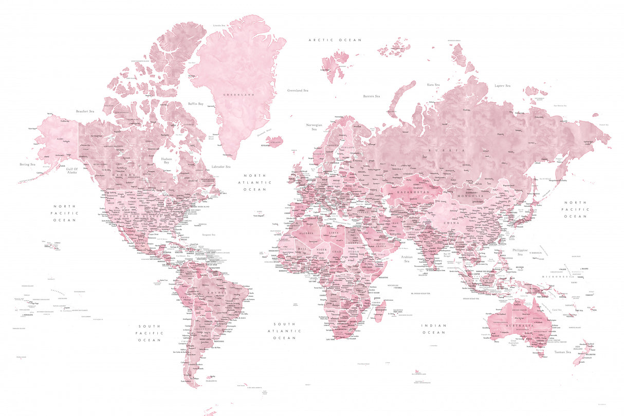 etailed world map with cities, Melit Poster och Canvastavla