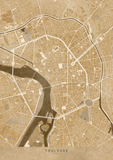 Sepia vintage map of Toulouse downtown France Poster och Canvastavla