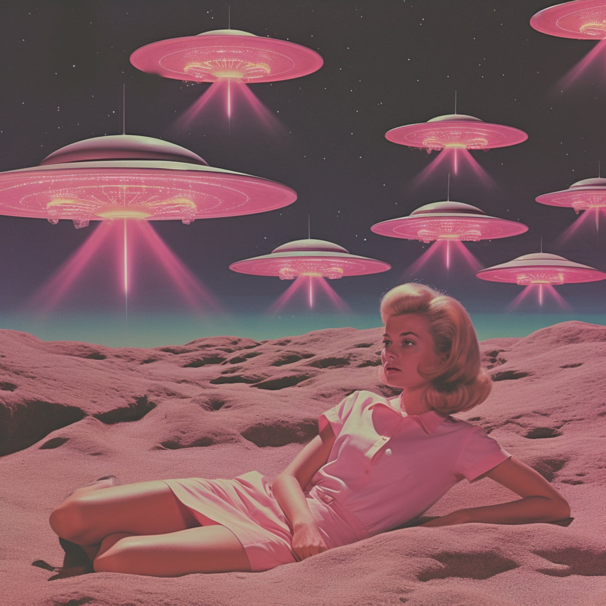 UFO Skies Collage Art Poster och Canvastavla