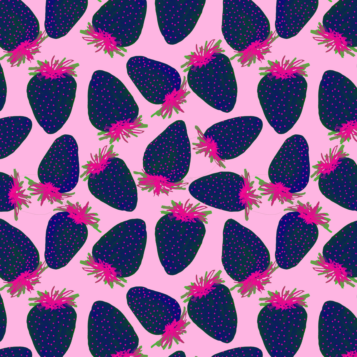 Strawberries Fruit Navy Blue Pink On Pink Poster och Canvastavla