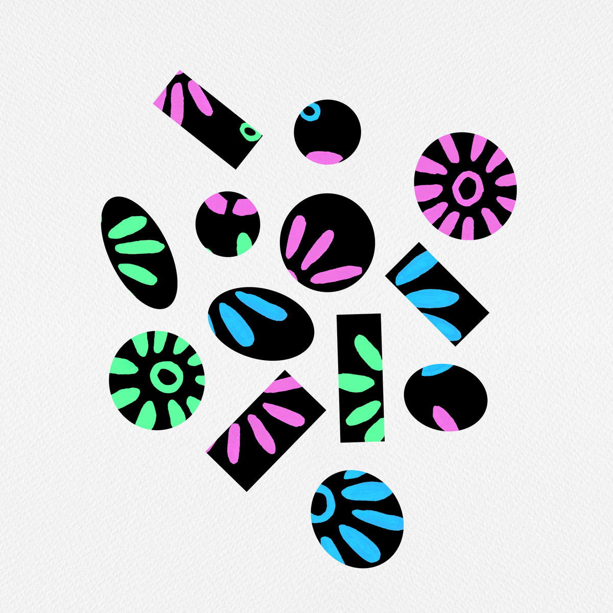 Broken Florals Blue Green Pink Abstract Poster och Canvastavla