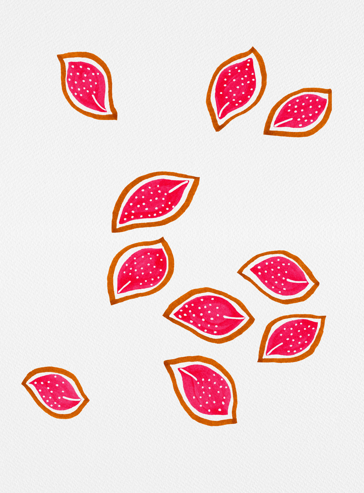 Coral Scattered Leaves Polka Dot 2 Poster och Canvastavla