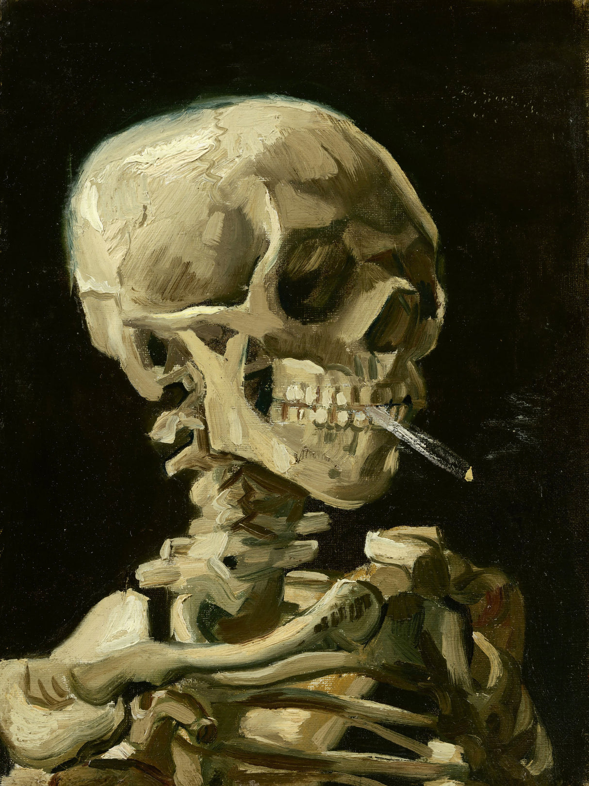 Head of a skeleton with a burning cigarette Poster och Canvastavla