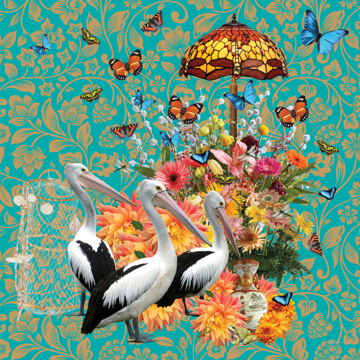 Pelicans &amp; Fluttering Butterflies Poster och Canvastavla