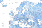Light blue watercolor detailed map of Europe Poster och Canvastavla