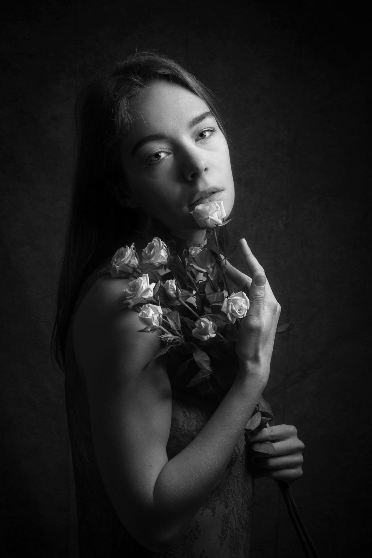 portrait with roses Poster och Canvastavla