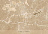 Map of Winston Salem (NC, USA) in sepia vintage style Poster och Canvastavla