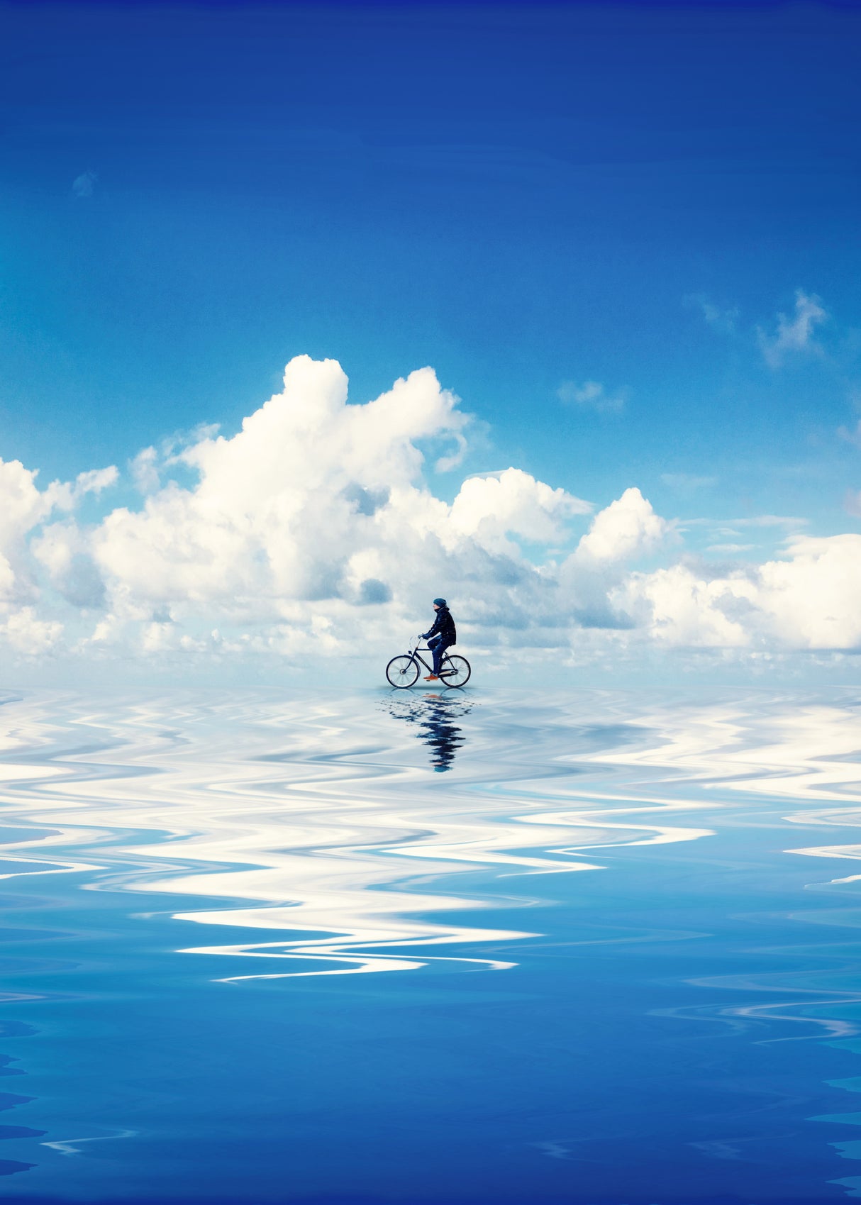 Person Riding A Bike In The Water Poster och Canvastavla