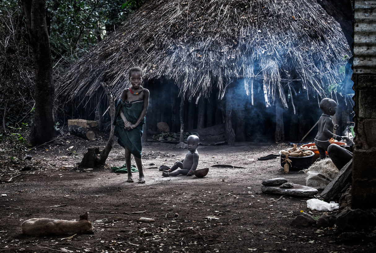 A scene of the life of a surma tribe family - Ethiopia Poster och Canvastavla
