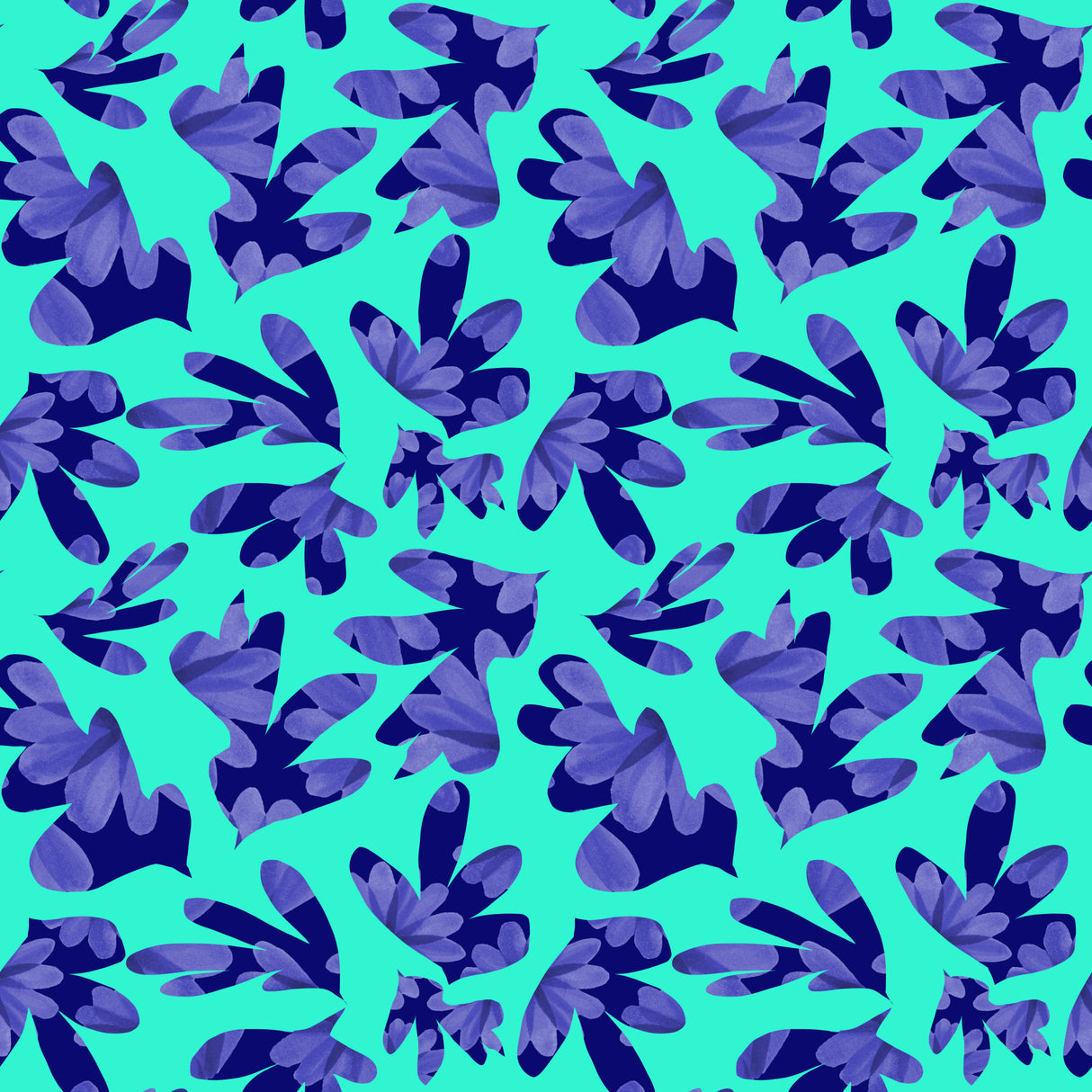 Florals Galore Blue On Mint Poster och Canvastavla