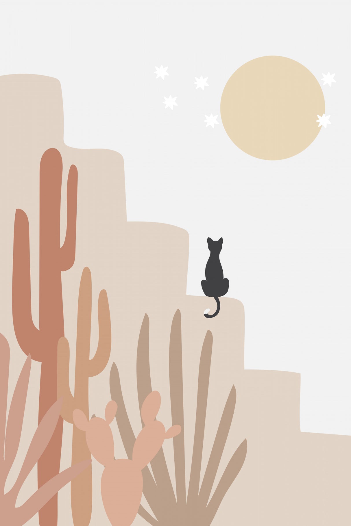 Cat with Cactus Poster och Canvastavla