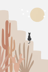 Cat with Cactus Poster och Canvastavla