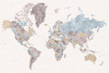 Mahler highly detailed world map with cities Poster och Canvastavla
