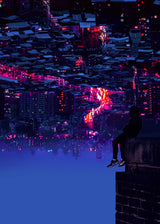Upside Down City Cyberpunk Poster och Canvastavla